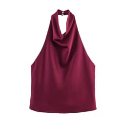 ETJ Women's 2026 Spring Cowl Neck Sleeveless Top Satin Backless Halter Blouse Elegant Party Night Out Wear Fashion Statement