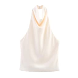 ETJ Women's 2026 Spring Cowl Neck Sleeveless Top Satin Backless Halter Blouse Elegant Party Night Out Wear Fashion Statement