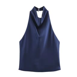 ETJ Women's 2026 Spring Cowl Neck Sleeveless Top Satin Backless Halter Blouse Elegant Party Night Out Wear Fashion Statement