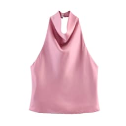 ETJ Women's 2026 Spring Cowl Neck Sleeveless Top Satin Backless Halter Blouse Elegant Party Night Out Wear Fashion Statement