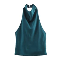ETJ Women's 2026 Spring Cowl Neck Sleeveless Top Satin Backless Halter Blouse Elegant Party Night Out Wear Fashion Statement