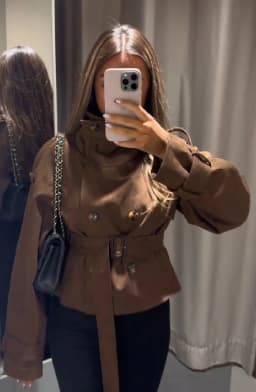 Women Vintage Cropped Coat Stand Collar Waist Slim Belt Double-breasted Jacket 2026 Autumn Winter Commute Office Party Outerwear