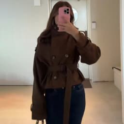 Women Vintage Cropped Coat Stand Collar Waist Slim Belt Double-breasted Jacket 2026 Autumn Winter Commute Office Party Outerwear
