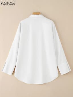 ZANZEA Oversized Woman White Shirts Turn-Down Collar Long Sleeve Button Up High-Low Solid Color Blouse 2026 Autumn Streetwear
