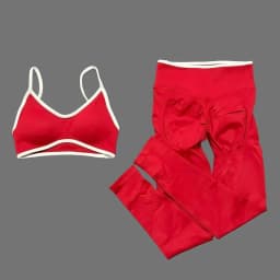 HISTELLO 2 Piece Yoga Fitness Set Women's Seamless Ignite Sculpt Scrunch Leggings Strappy Halter Bra Gym Sports Fitness Outfit