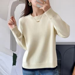 Women 100% Cotton Sweater O-neck Strip Pullover Casual Knit Clothing Fashion Soft Bottoming Sweater Tops A3032114