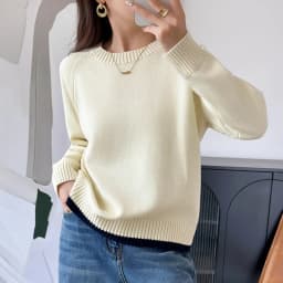 Women 100% Cotton Sweater O-neck Strip Pullover Casual Knit Clothing Fashion Soft Bottoming Sweater Tops A3032114