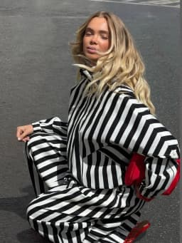 Women's Contrasting Stripe 2 Piece Pant Set Loose Stand Collar Zipper Long Sleeve Coats Wide Leg Pants 2026 Autumn Lady Suit New