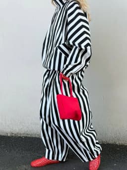 Women's Contrasting Stripe 2 Piece Pant Set Loose Stand Collar Zipper Long Sleeve Coats Wide Leg Pants 2026 Autumn Lady Suit New