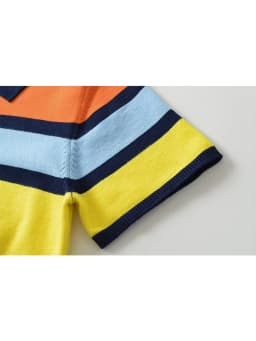TFMLN Women's Colorful Striped Knitted Polo Shirt 2026 Summer Trendy Holiday Pullover Tops Leisure Stylish Short Sleeve Tops