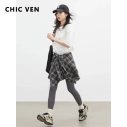 CHIC VEN New Women Leggings Solid Slim High Waisted Hip Lifting Elastic Yoga Pants Fitness Sharkskin Pants Spring Summer 2026