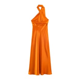 BSAY 2026 New Chic Women Glossy Satin Crisscross Halter Midi Dress Decorative Long Sash Sleeveless Bodycon Evening Dating Dress
