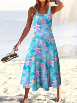 Fashion Summer Dresses 2026 Hawaiian Beach Vacation Bohemian Style Long Dress Sexy Sleeveless Round Neck Elegant Women's Dresses