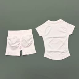 2 Pieces HISTELLO Sports Set Seamless Short Sleeve Low Rise Ribbed Shorts Soft Elastic Pilates Running Fitness Yoga Active Sets