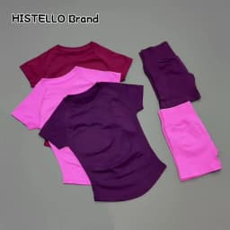 2 Pieces HISTELLO Sports Set Seamless Short Sleeve Low Rise Ribbed Shorts Soft Elastic Pilates Running Fitness Yoga Active Sets