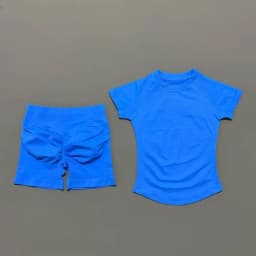 2 Pieces HISTELLO Sports Set Seamless Short Sleeve Low Rise Ribbed Shorts Soft Elastic Pilates Running Fitness Yoga Active Sets