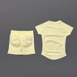 2 Pieces HISTELLO Sports Set Seamless Short Sleeve Low Rise Ribbed Shorts Soft Elastic Pilates Running Fitness Yoga Active Sets