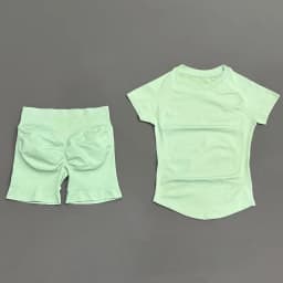 2 Pieces HISTELLO Sports Set Seamless Short Sleeve Low Rise Ribbed Shorts Soft Elastic Pilates Running Fitness Yoga Active Sets