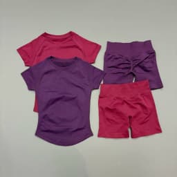2 Pieces HISTELLO Sports Set Seamless Short Sleeve Low Rise Ribbed Shorts Soft Elastic Pilates Running Fitness Yoga Active Sets