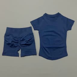 2 Pieces HISTELLO Sports Set Seamless Short Sleeve Low Rise Ribbed Shorts Soft Elastic Pilates Running Fitness Yoga Active Sets
