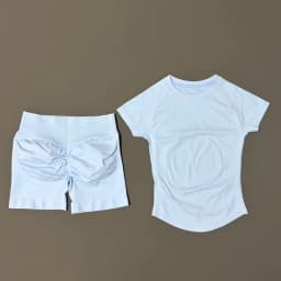 2 Pieces HISTELLO Sports Set Seamless Short Sleeve Low Rise Ribbed Shorts Soft Elastic Pilates Running Fitness Yoga Active Sets