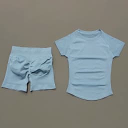 2 Pieces HISTELLO Sports Set Seamless Short Sleeve Low Rise Ribbed Shorts Soft Elastic Pilates Running Fitness Yoga Active Sets