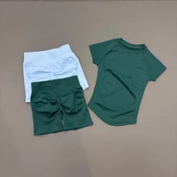 2 Pieces HISTELLO Sports Set Seamless Short Sleeve Low Rise Ribbed Shorts Soft Elastic Pilates Running Fitness Yoga Active Sets
