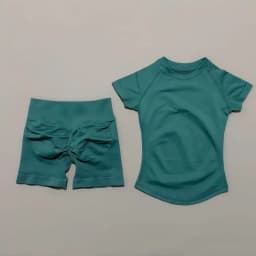 2 Pieces HISTELLO Sports Set Seamless Short Sleeve Low Rise Ribbed Shorts Soft Elastic Pilates Running Fitness Yoga Active Sets