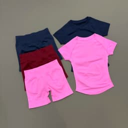 2 Pieces HISTELLO Sports Set Seamless Short Sleeve Low Rise Ribbed Shorts Soft Elastic Pilates Running Fitness Yoga Active Sets