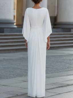 Deep Surplice V Neck Dolman Batwing Sleeve High Waist Ruched Front Floor Length Maxi Dress