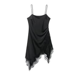 Women Lace Sling Strapless Dress Female Fashion Summer Asymmetric Satin Mini Dresses Chic Lady Evening Dress