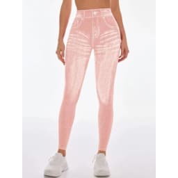 Women's Gym Printed Yoga Tight Pants Seamless High Waisted Denim-like Perforated Fake Pocket Tight Pants Yoga Fitness Leggings