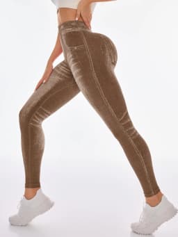 Women's Gym Printed Yoga Tight Pants Seamless High Waisted Denim-like Perforated Fake Pocket Tight Pants Yoga Fitness Leggings