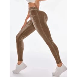 Women's Gym Printed Yoga Tight Pants Seamless High Waisted Denim-like Perforated Fake Pocket Tight Pants Yoga Fitness Leggings