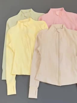 Women Slim Fit Stand Collar Zip Up Yoga Jacket Thumb Hole Long Sleeve Running Fitness Sports Outer Coat