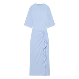 BSAY 2026 Women's Solid Color Round Neck Half Sleeve Midi Dress Slim Fit Side Ruched Ruffle Split Elegant Commuter Formal Dress