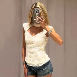 Vintage Trendy Lace Top Off‑white Stylish Casual Office Women Blouse Summer Leisure Cute Sweet Date Street Female Outfit