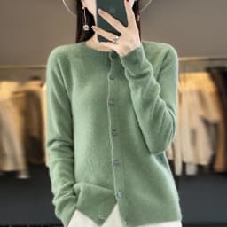 Fashion Women 100% Merino Wool Cardigans Cashmere Sweater Autumn Winter O-neck Long Sleeve Knitwear Female Basic Clothing Tops
