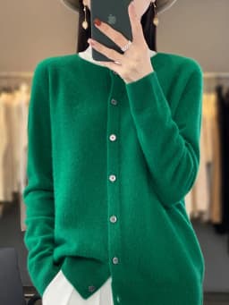 Fashion Women 100% Merino Wool Cardigans Cashmere Sweater Autumn Winter O-neck Long Sleeve Knitwear Female Basic Clothing Tops