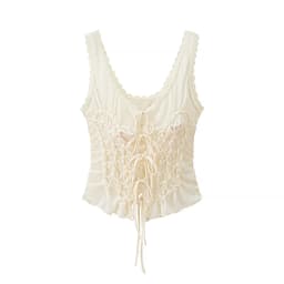 DUOPERI Women Y2K Fashion Solid Pleated Lace Up Slim Fitting Camisole Straps V-Neck Female Chic Lady Casual Tank Tops