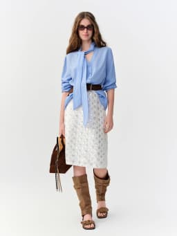 DUSHU 2026 Fall New Women Blue Elegant Blouse with Streamer Tie Commute Style Shirt Fashionable Top Available in Multiple Sizes