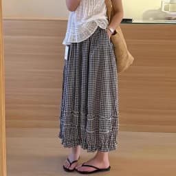 Summer thin classic retro black and white checkered women's high-waisted loose nine-eighths lantern pants (regular style)