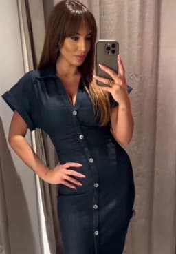 ETJ 2025 Spring New 1975 series denim MIDI dress with lapel side zipper fashion wrinkle waist slim elegant dress