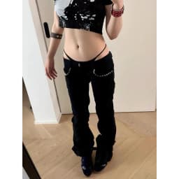 ZHIZOU Women Low Rise Jeans Black Flared Denim Pants Gyaru American Retro Korean Cyber Punk Trumpet Jeans Y2k Skinny Bell Bottom