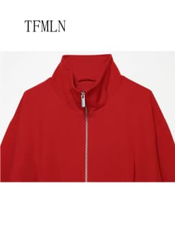 TFMLN Fashion Women Solid Bomber Jackets 2026 Autumn Causal Stand Collar Zipper Loose Coats High Street Daily Outwear