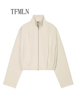 TFMLN Fashion Women Solid Bomber Jackets 2026 Autumn Causal Stand Collar Zipper Loose Coats High Street Daily Outwear