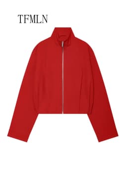 TFMLN Fashion Women Solid Bomber Jackets 2026 Autumn Causal Stand Collar Zipper Loose Coats High Street Daily Outwear