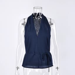 Linad Street Chic Navy Halter Tank Top For Women Fashion Deep V Neck Lace Up Vest Female Spring Casual Sleeveless Tops 2026