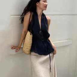 Linad Street Chic Navy Halter Tank Top For Women Fashion Deep V Neck Lace Up Vest Female Spring Casual Sleeveless Tops 2026