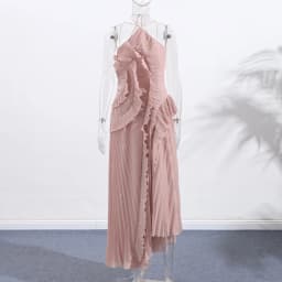Gown Neck Strap Irregular Long Dress For Women Ruffle Sleeveless High Waist Backless Dresses 2025 New Summer Elegant Party Y2k
